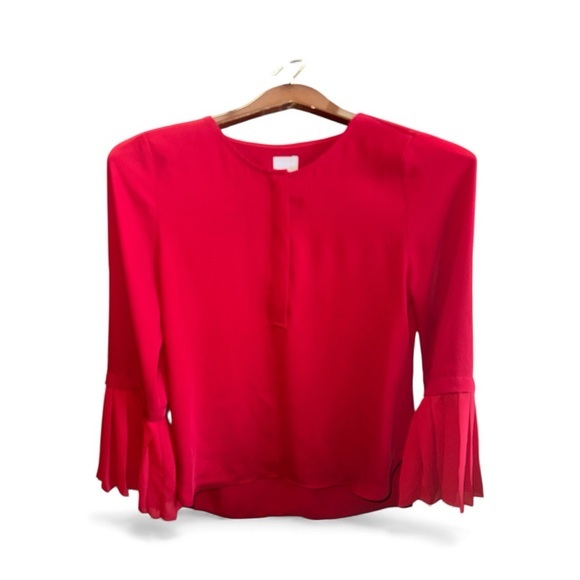 Chico's Tops - Chico's Vibrant Red Blouse with Pleated Bell Sleeves 1/4 Button V Neck Blouse